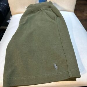 Kids Ralph Lauren Polo drawstring sweat shorts, olive green, size small 8.